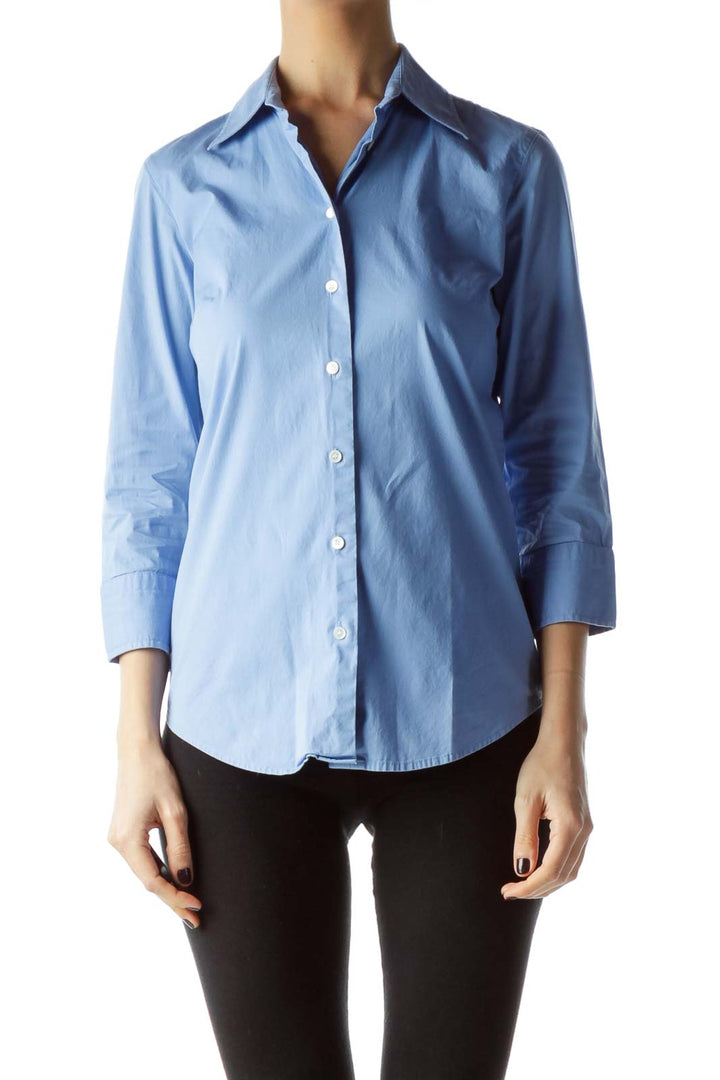 Blue Buttoned Down Collared Shirt