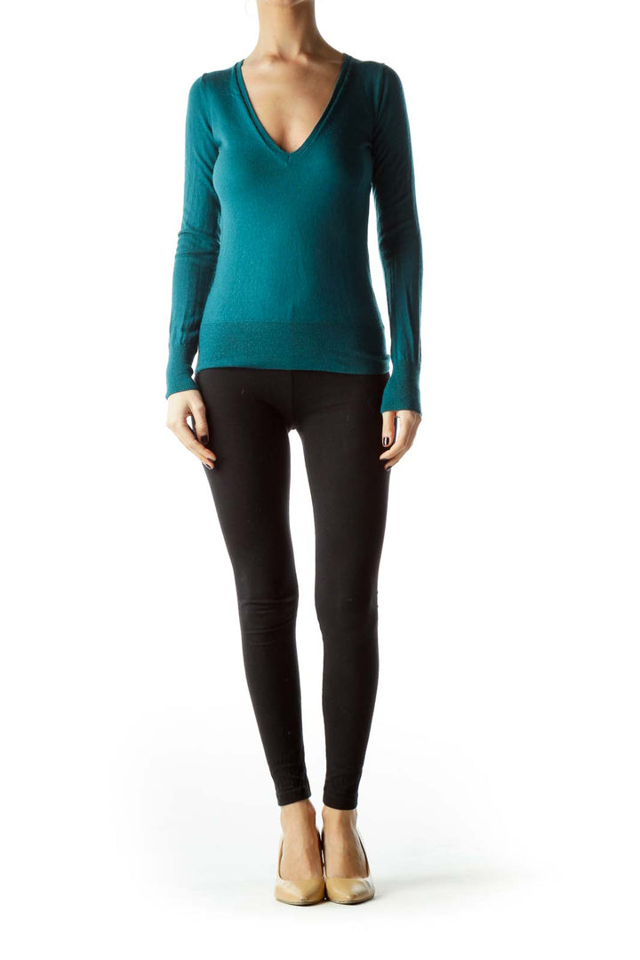 Dark Teal Blue 100% Merino Wool Knit Top