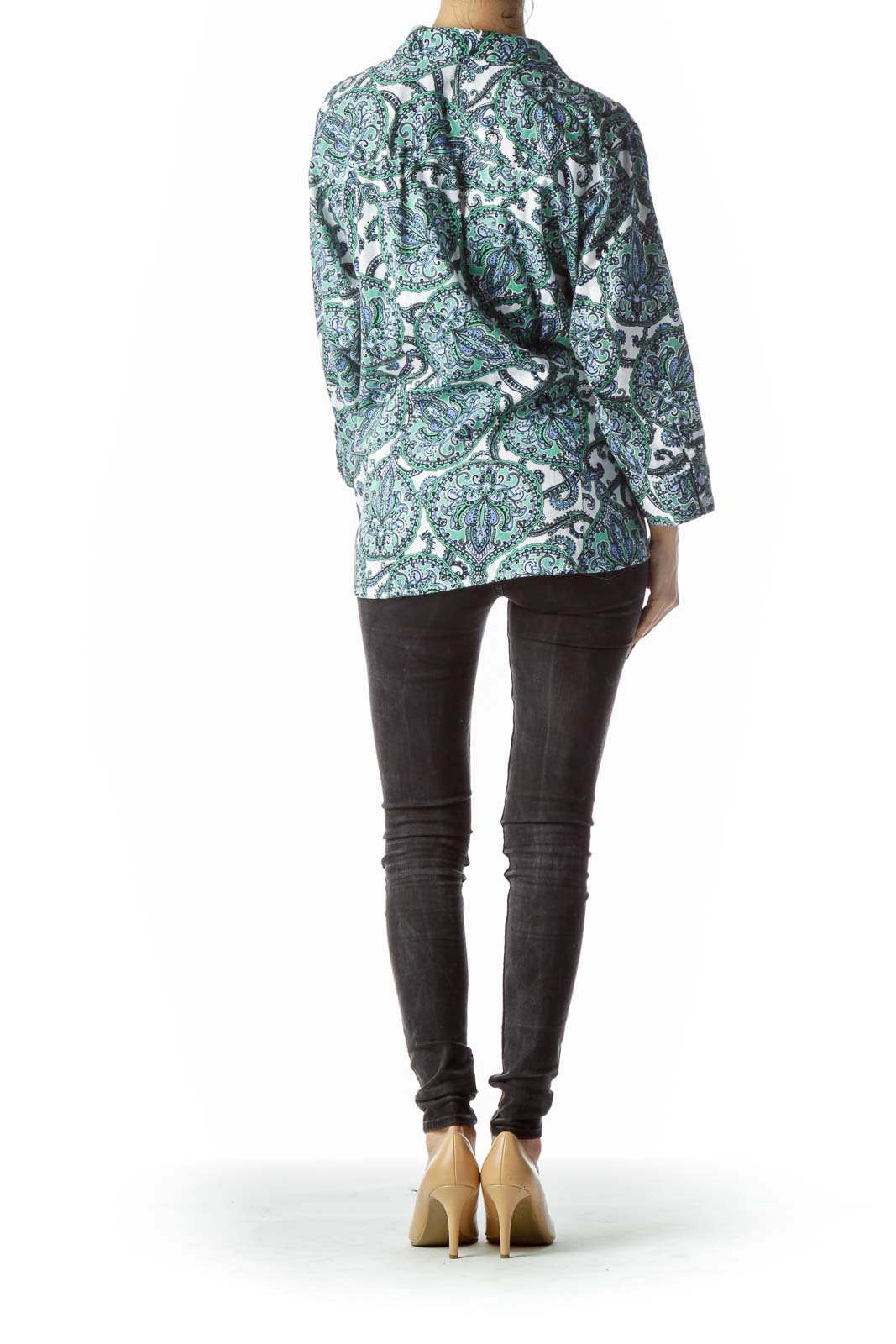 Blue Green White Paisleys Print Shirt