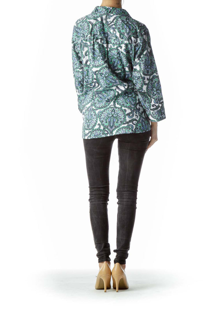 Blue Green White Paisleys Print Shirt