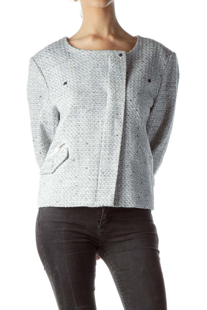 Gray Cream WhiteTextured Zippered Blazer