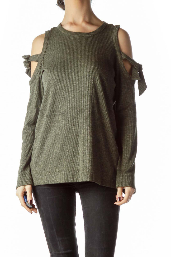 Green Cold Shoulder Shoulder Ties Knit Top