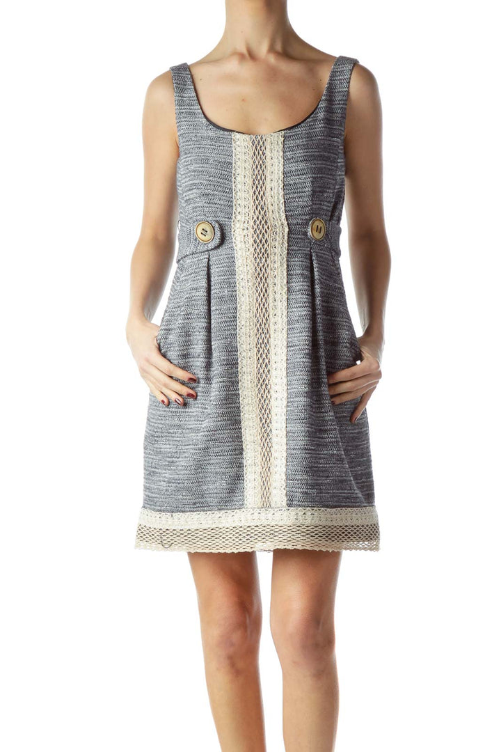 Black Beige Cream Knit Textured Dress