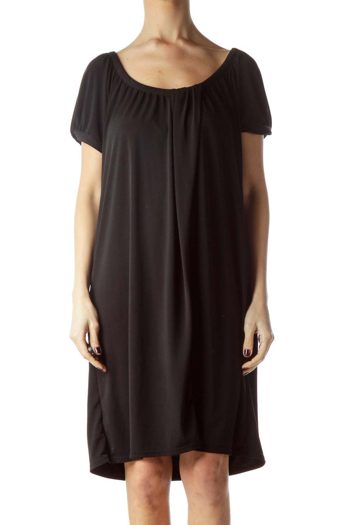 Black Round Neck Short Sleeve Shift Dress