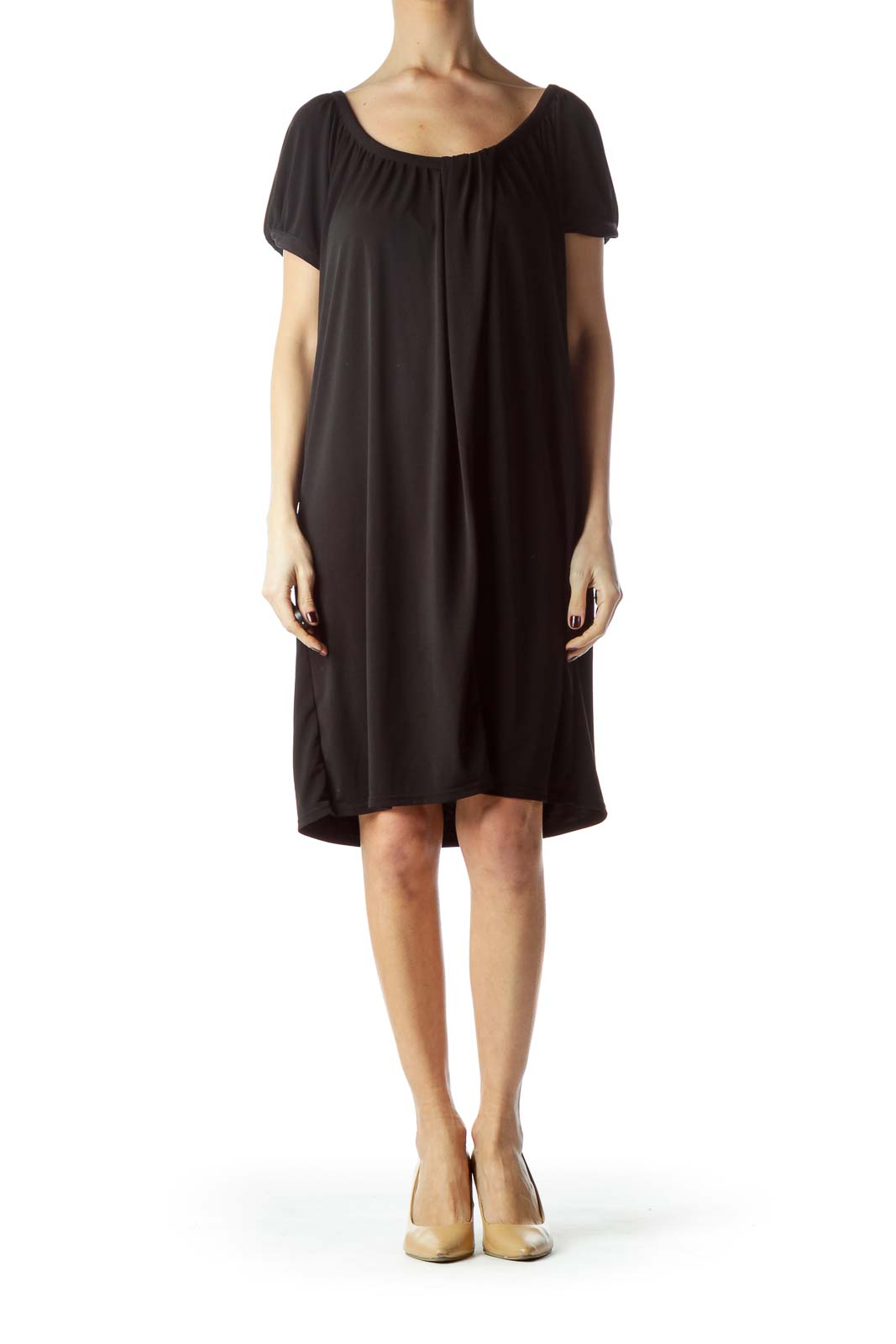 Black Round Neck Short Sleeve Shift Dress