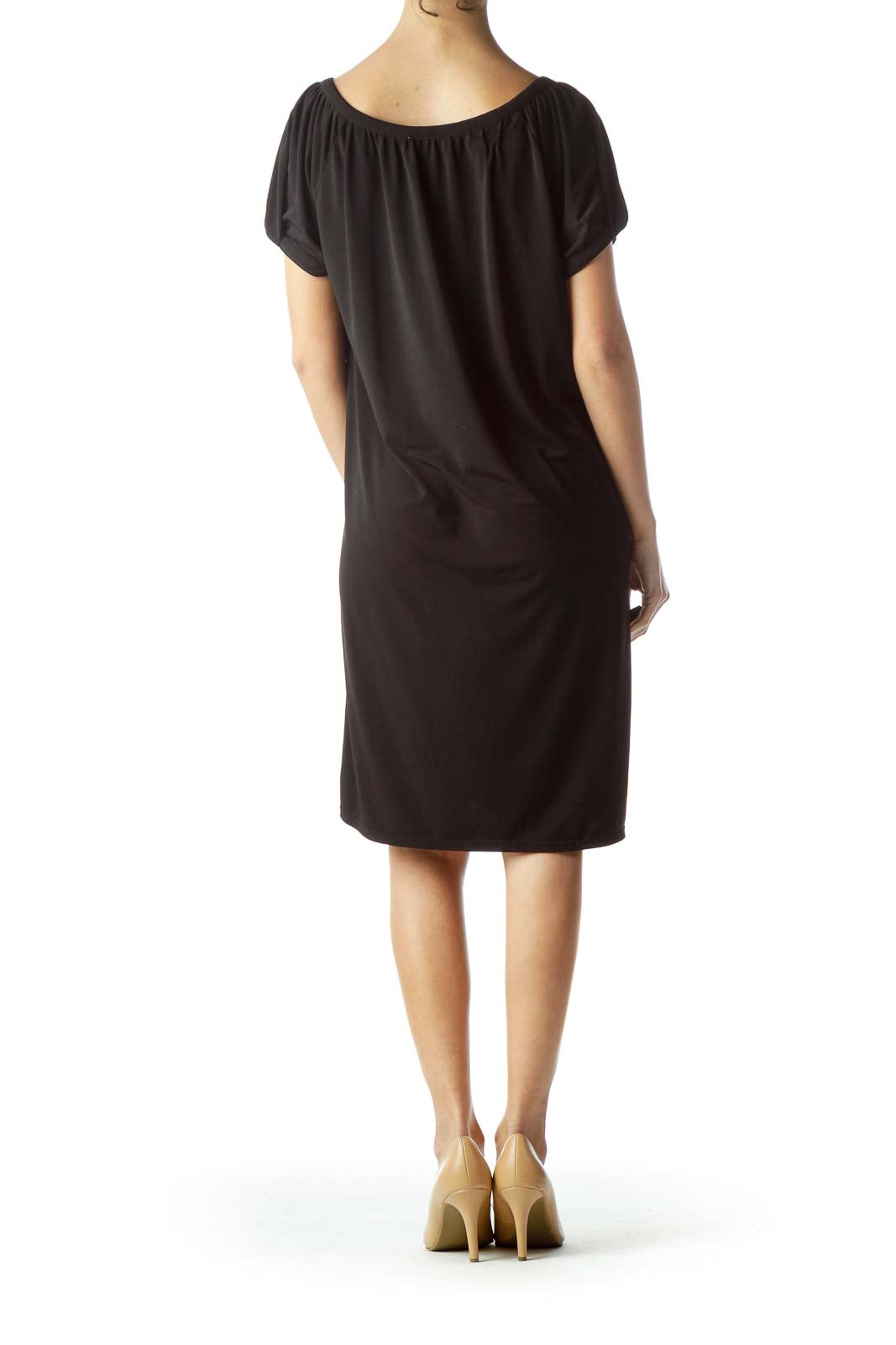 Black Round Neck Short Sleeve Shift Dress