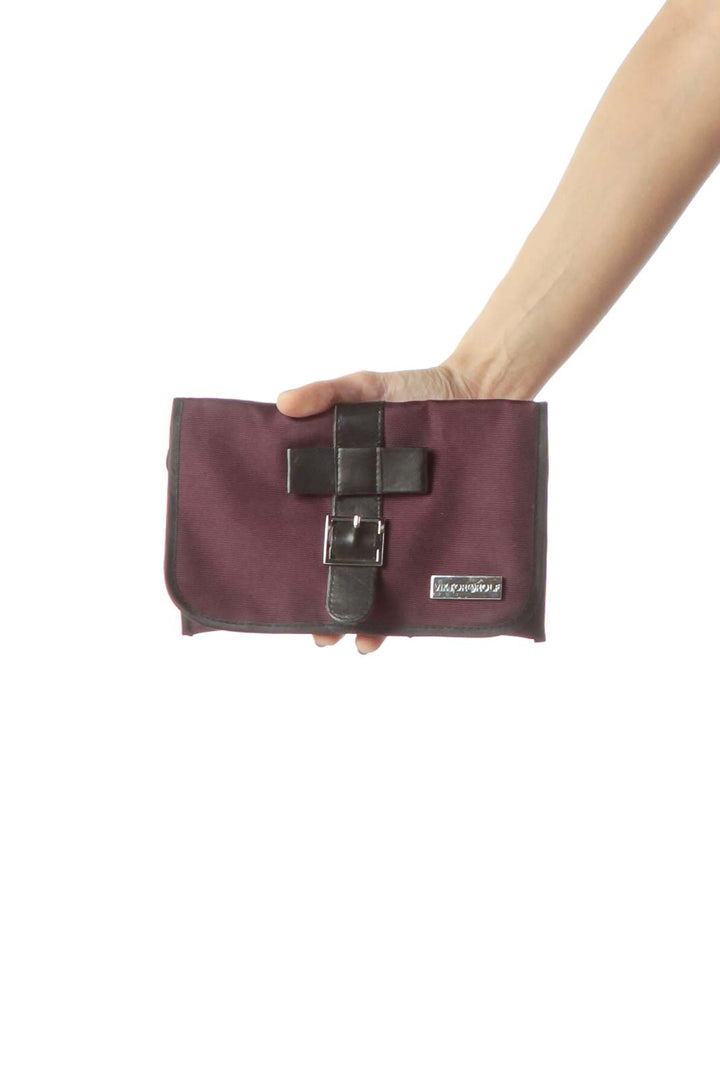 Purple Black Leather & Canvas Pouch