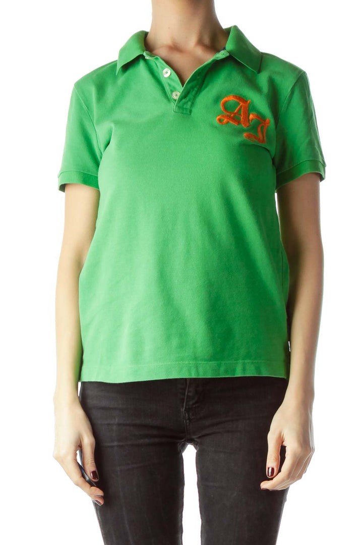 Green 100% Cotton Embroidered Logo Polo Shirt