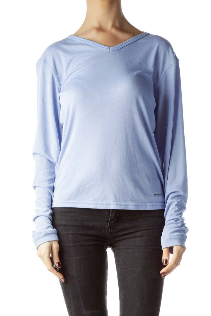 Baby Blue Stretch Long Sleeve Knit Top