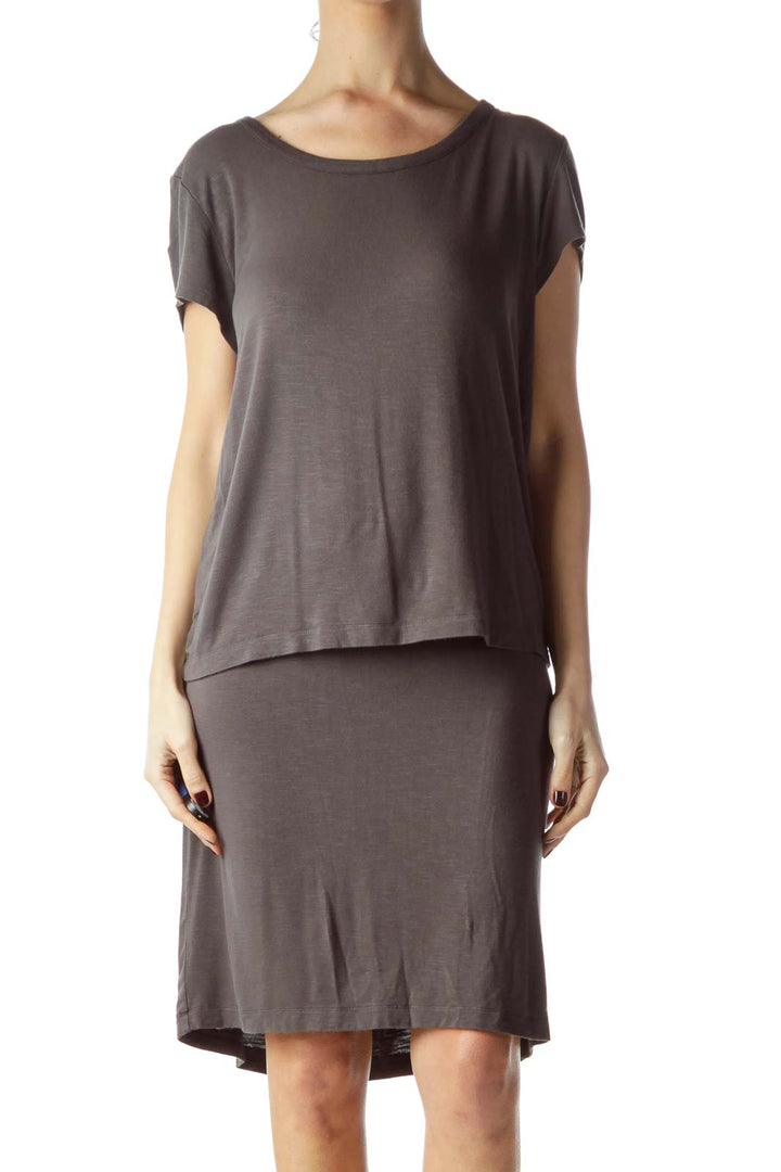 Gray Short Sleeve Layered Jersey Dress