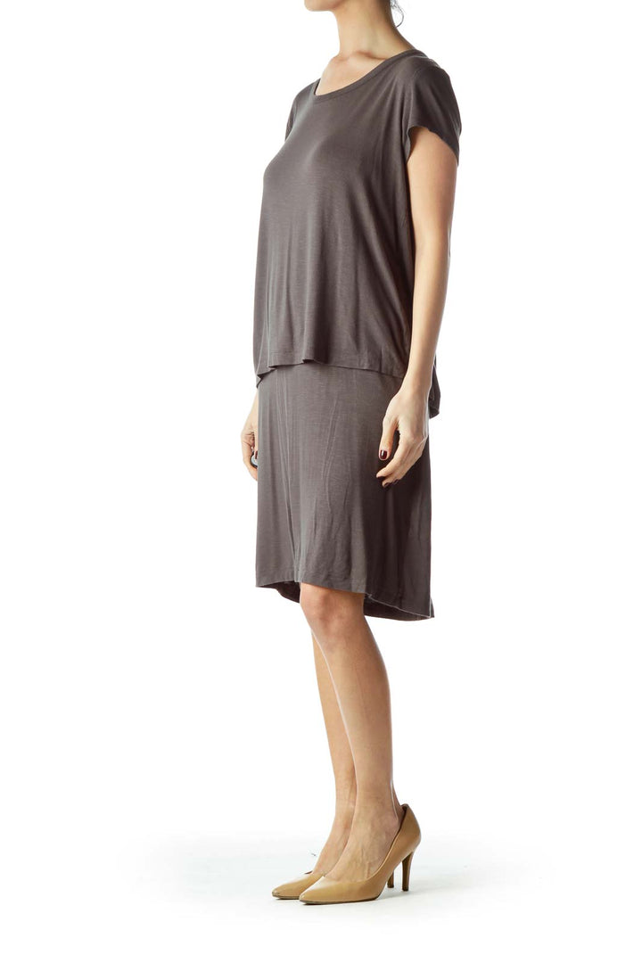 Gray Short Sleeve Layered Jersey Dress