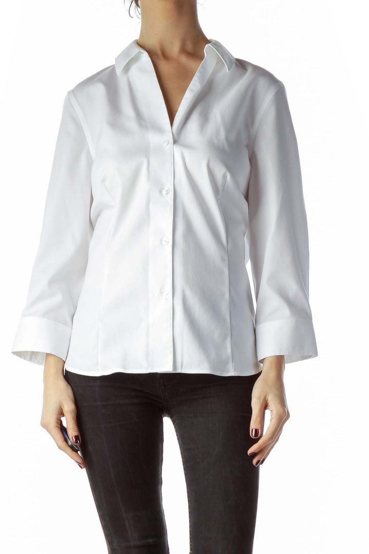 White 100% Cotton Collared Shirt