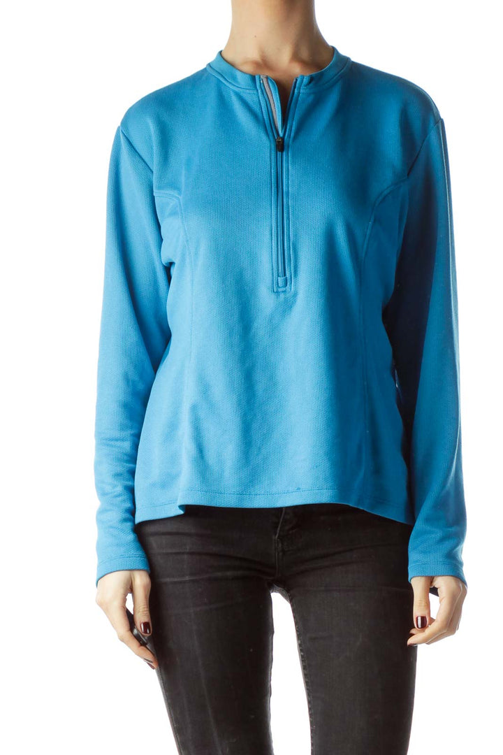 Teal Blue Front Zipper Stretchy Sports Jacket