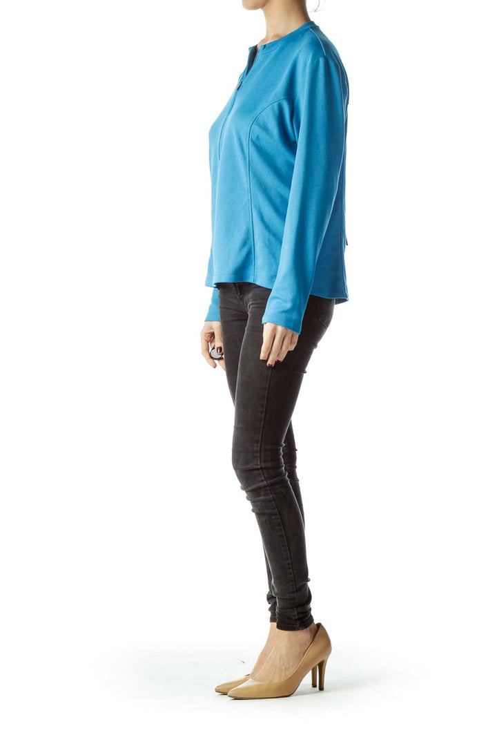 Teal Blue Front Zipper Stretchy Sports Jacket