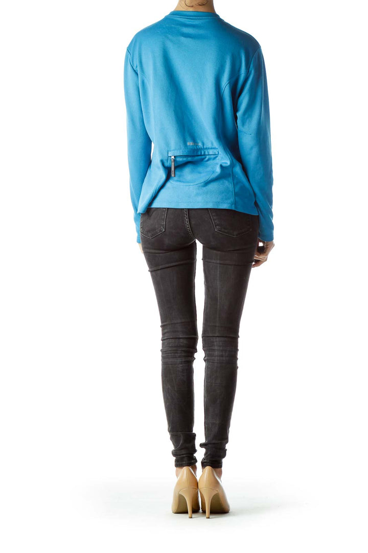 Teal Blue Front Zipper Stretchy Sports Jacket