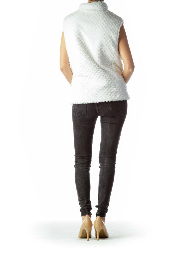 White Zippered Pocketed Faux-Fur Vest