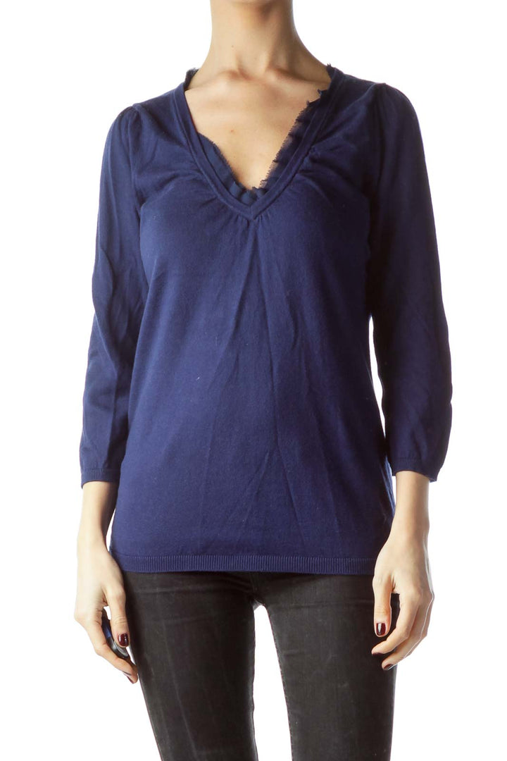 Navy Blue 100% Cotton Long Sleeve Knit Top