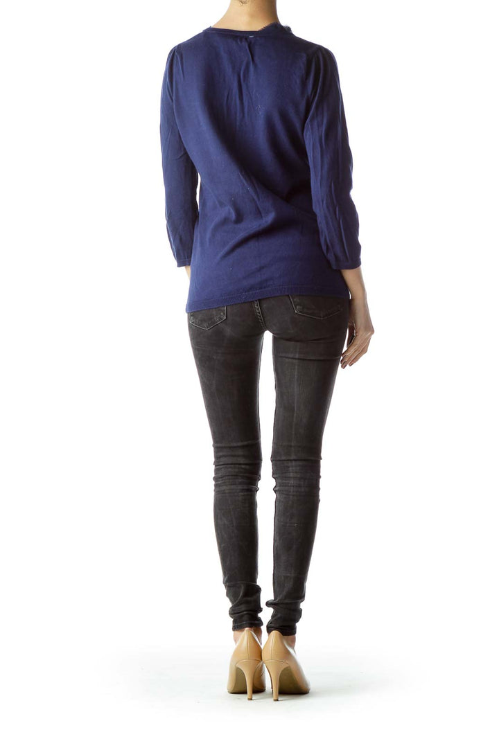 Navy Blue 100% Cotton Long Sleeve Knit Top