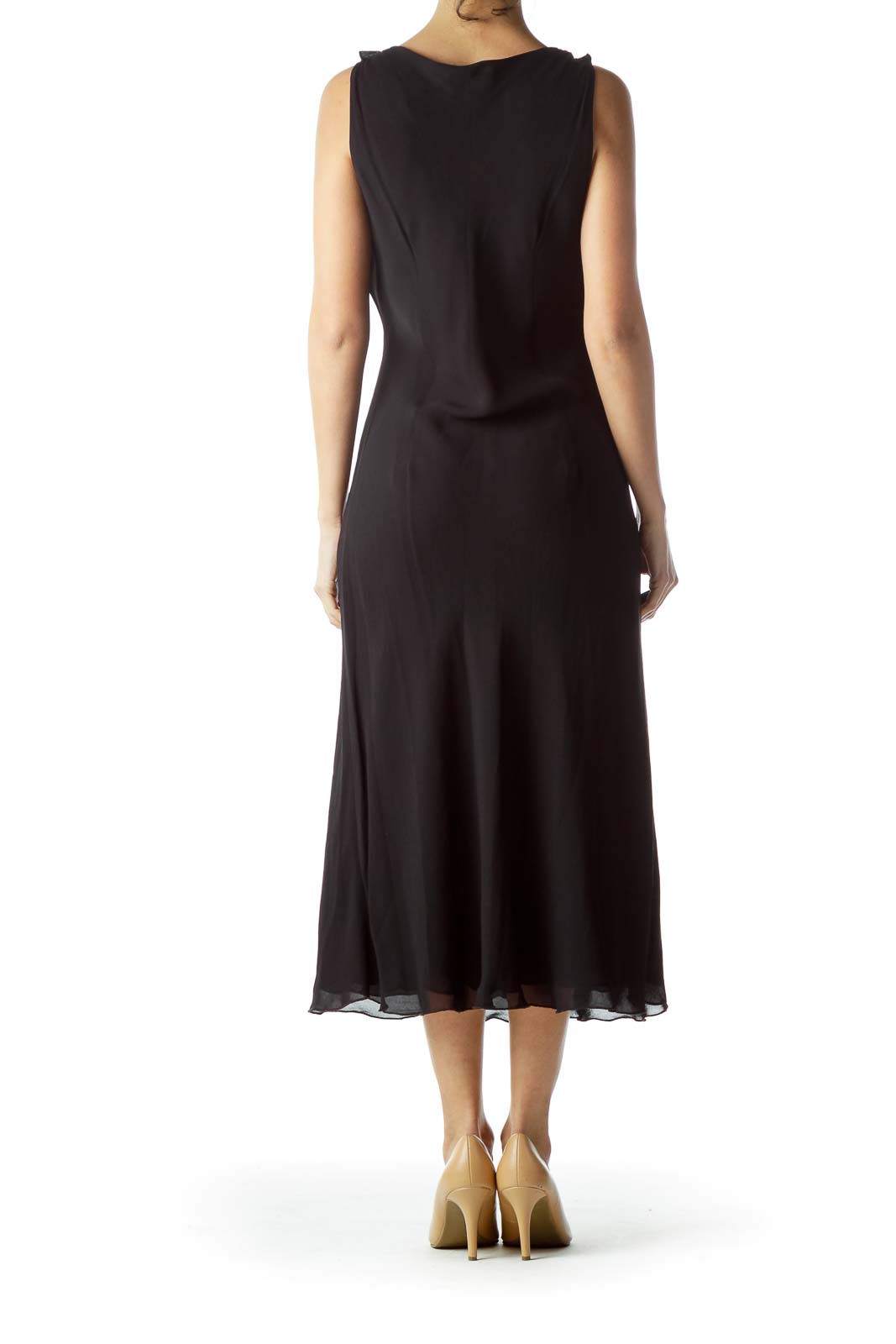 Black V-Neck Flared Neckline Shift Dress