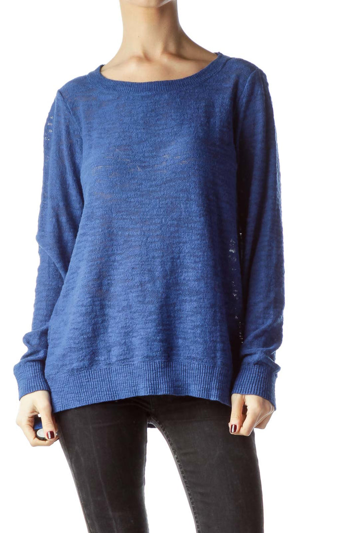 Blue Long Sleeve Knit Sweater