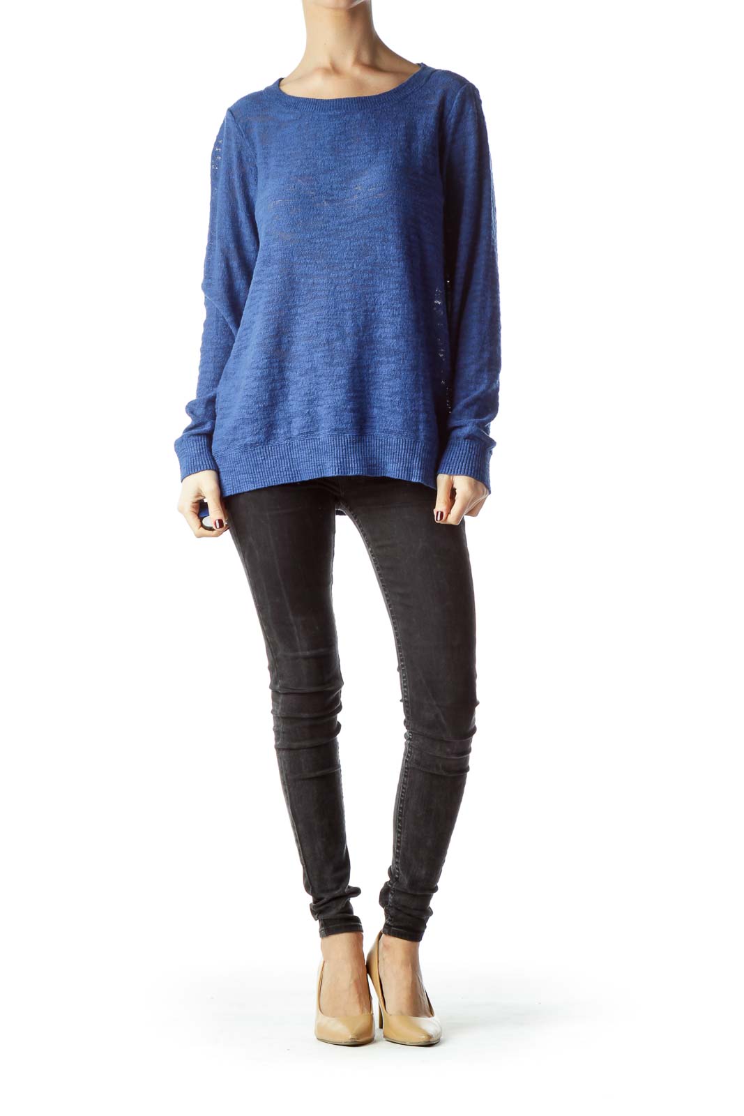 Blue Long Sleeve Knit Sweater