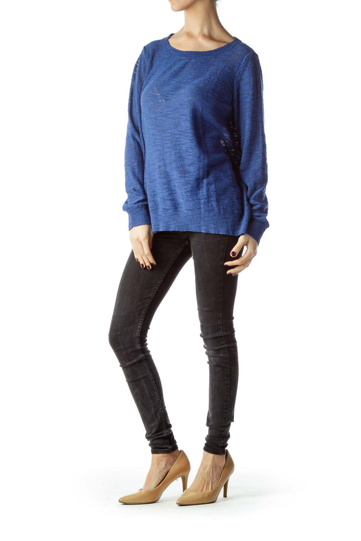 Blue Long Sleeve Knit Sweater