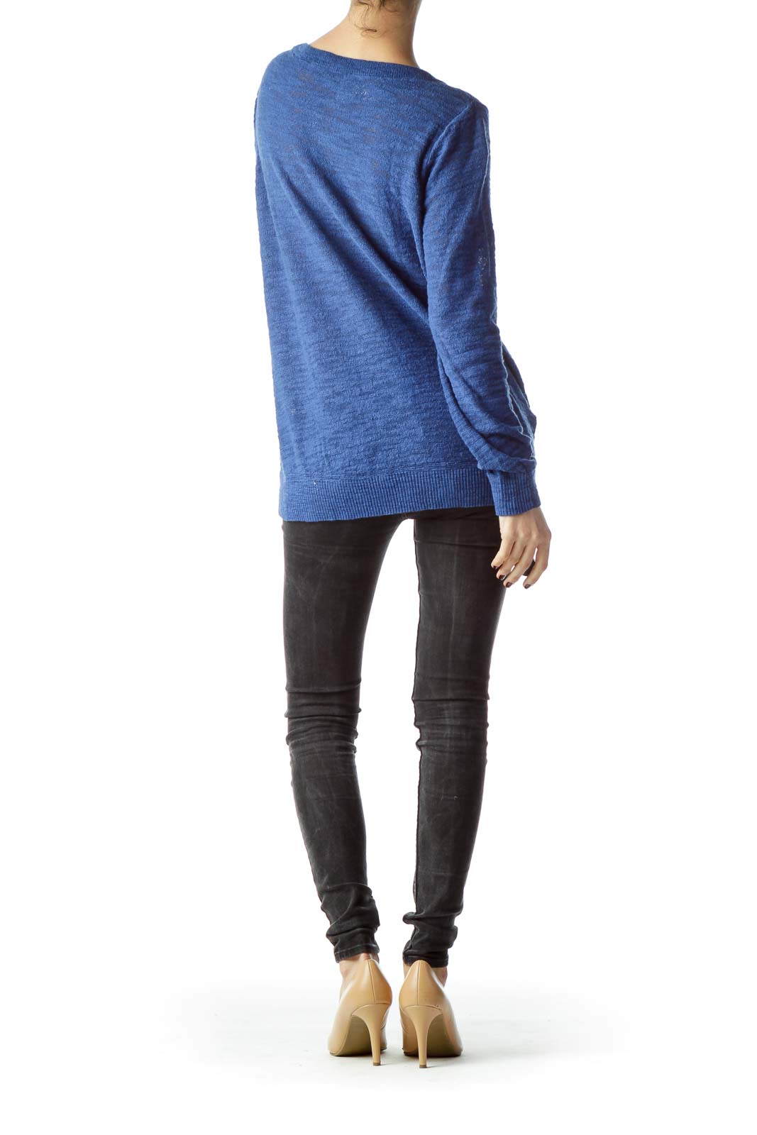 Blue Long Sleeve Knit Sweater