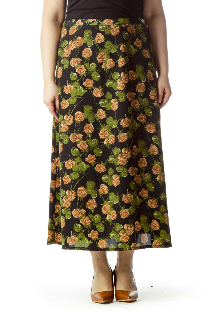 Black Printed Midi Skirt