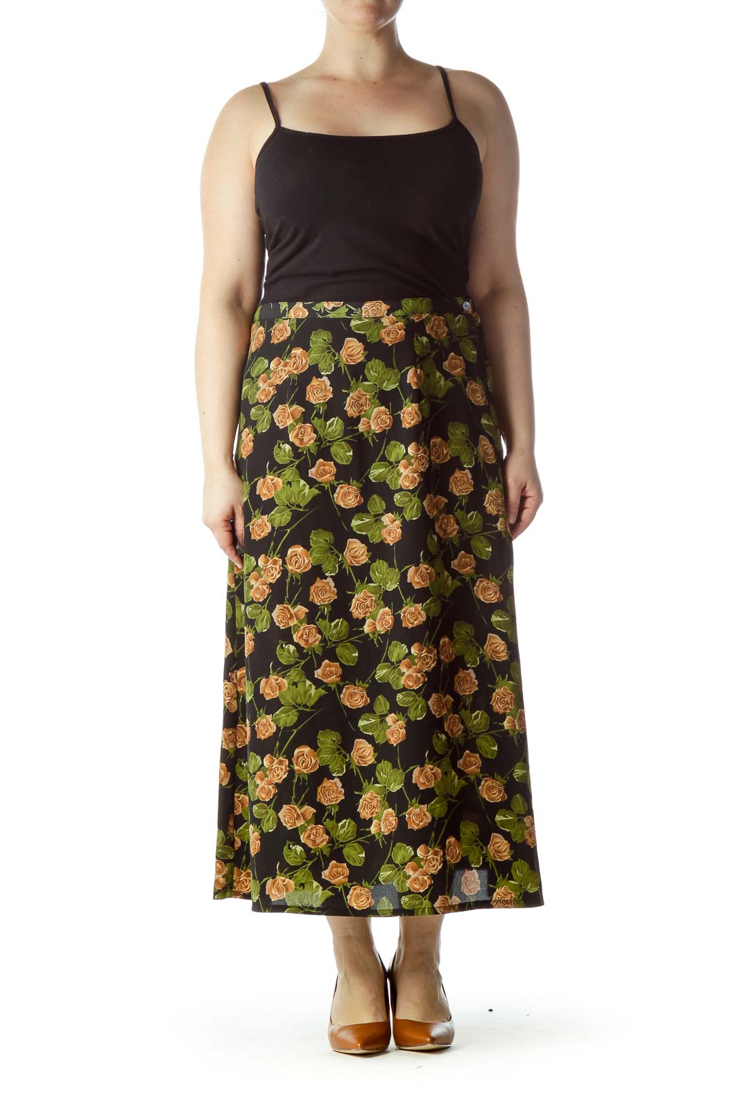 Black Printed Midi Skirt