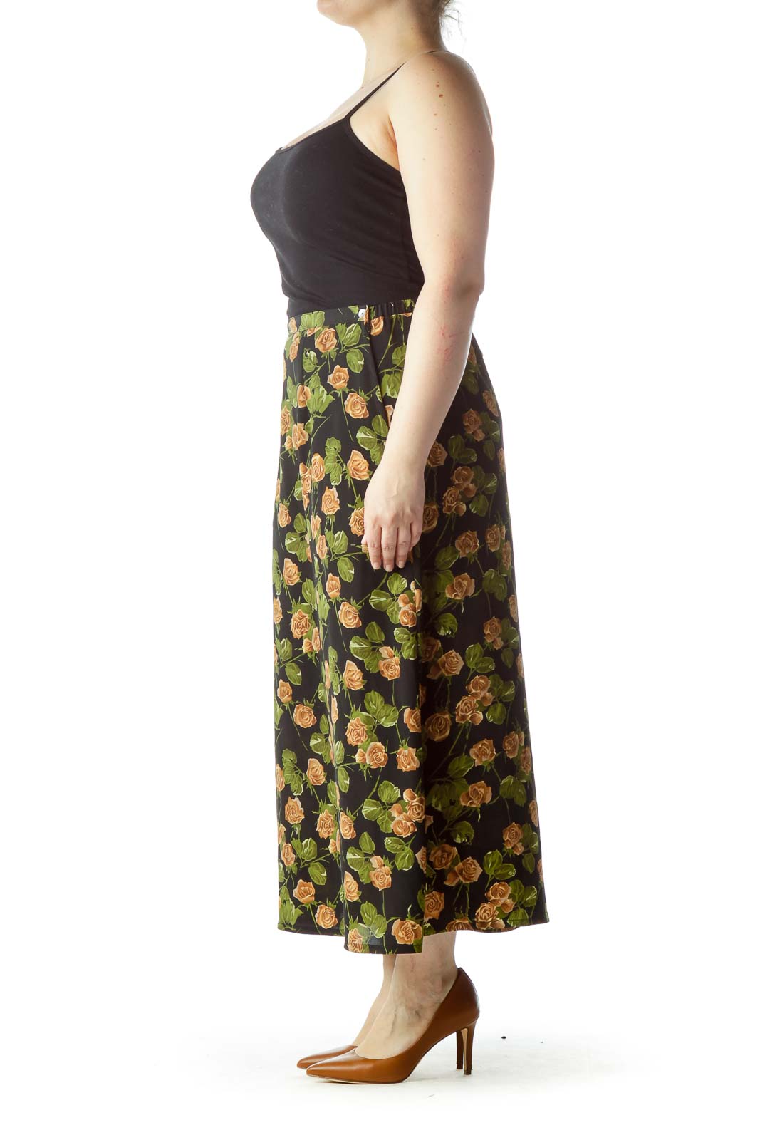 Black Printed Midi Skirt