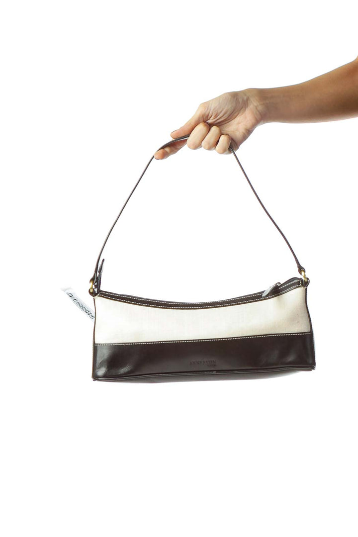 Black Cream Textured Cut-Out Logo Shoulder Bag