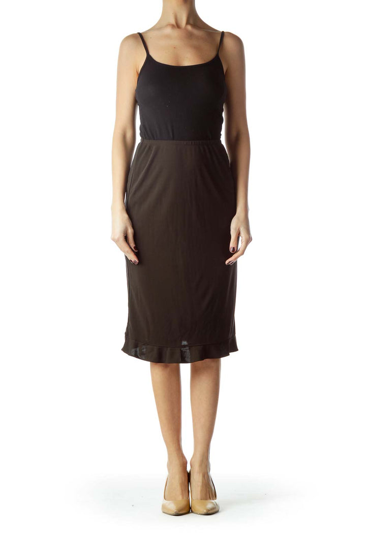 Black Stretch Midi Flared Skirt