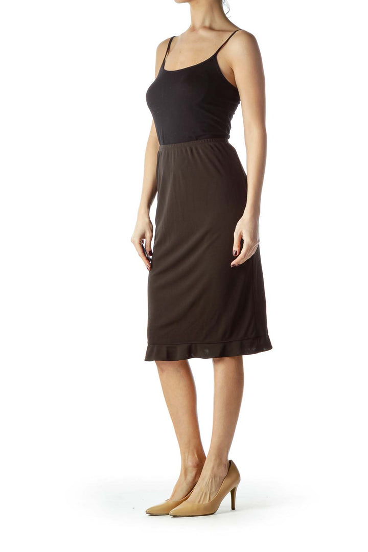 Black Stretch Midi Flared Skirt