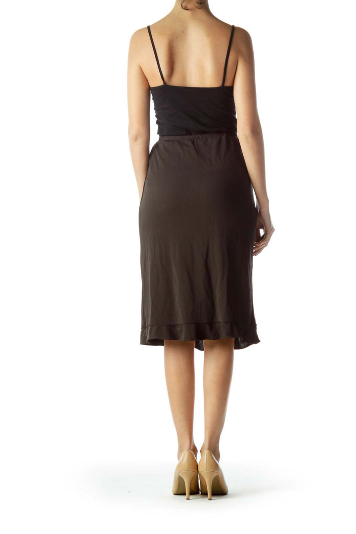 Black Stretch Midi Flared Skirt