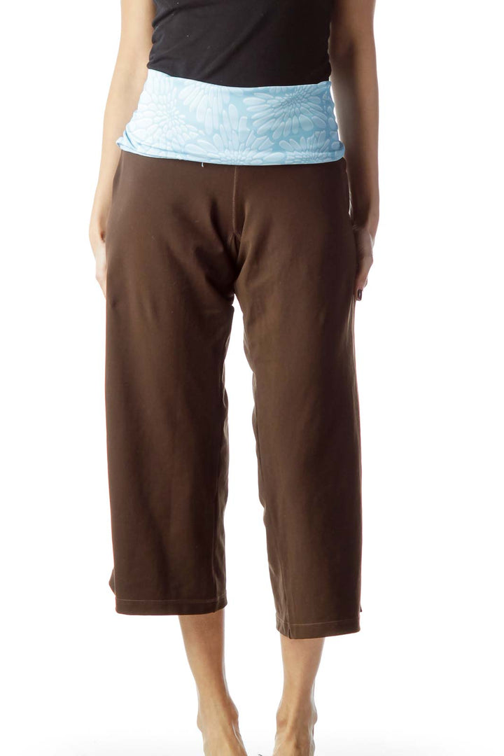 Brown Light Blue Waist StretchCropped Pants