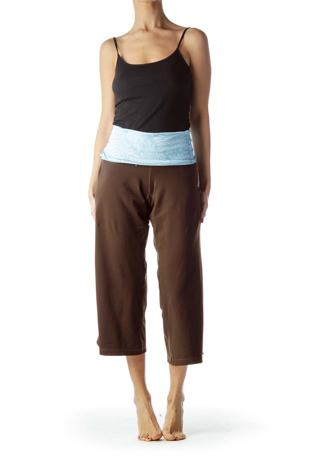 Brown Light Blue Waist StretchCropped Pants