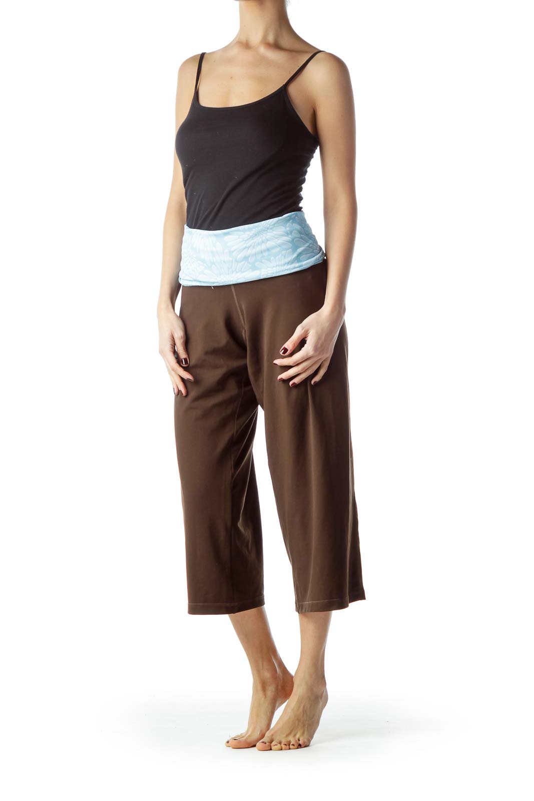 Brown Light Blue Waist StretchCropped Pants