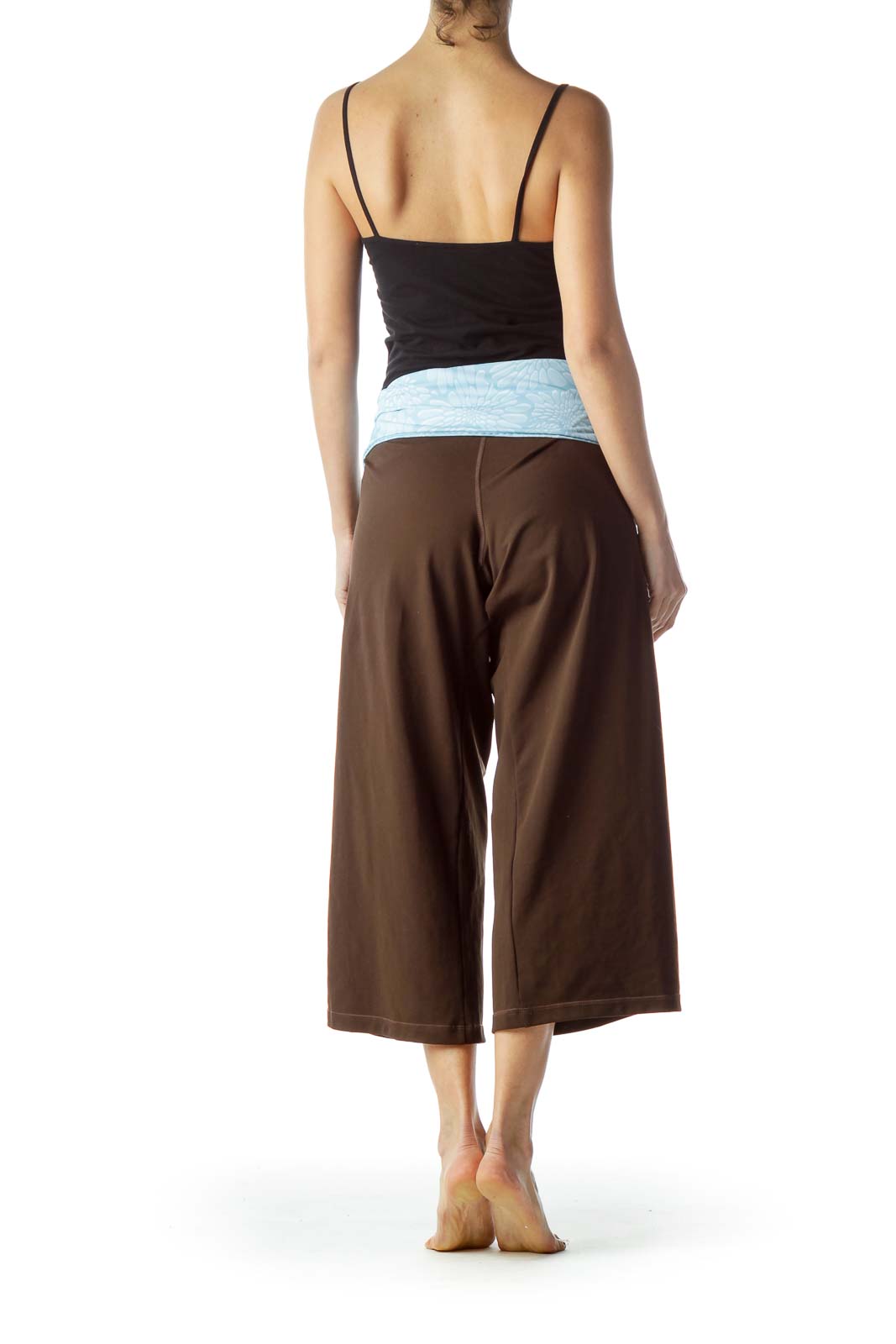 Brown Light Blue Waist StretchCropped Pants