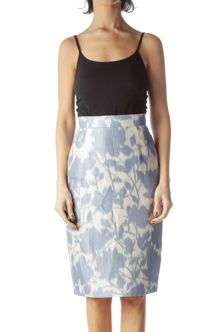 Blue Print Silk Pencil Skirt