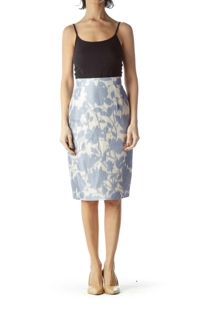 Blue Print Silk Pencil Skirt