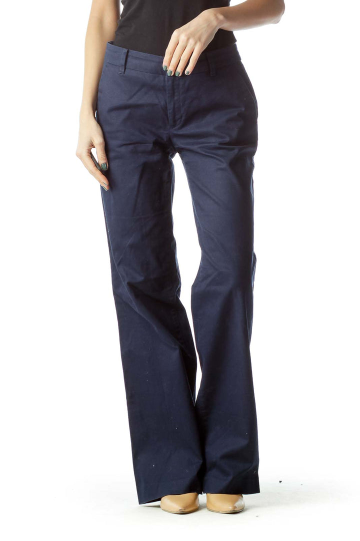 Navy Wide Leg Cotton Pants