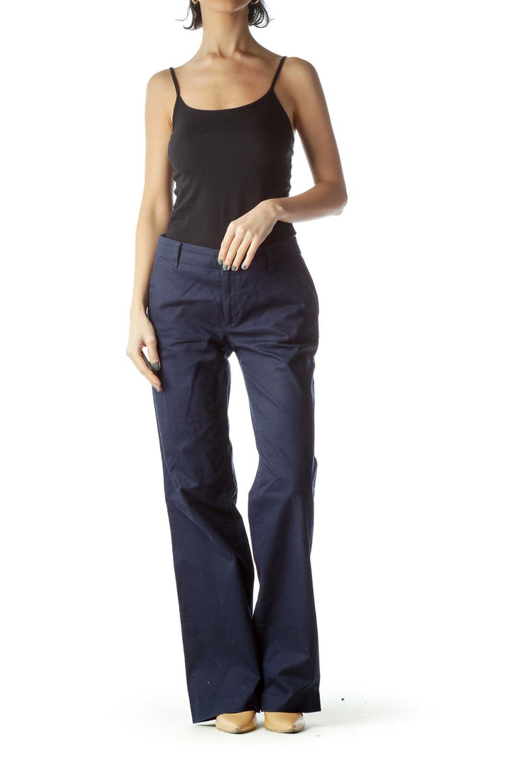 Navy Wide Leg Cotton Pants