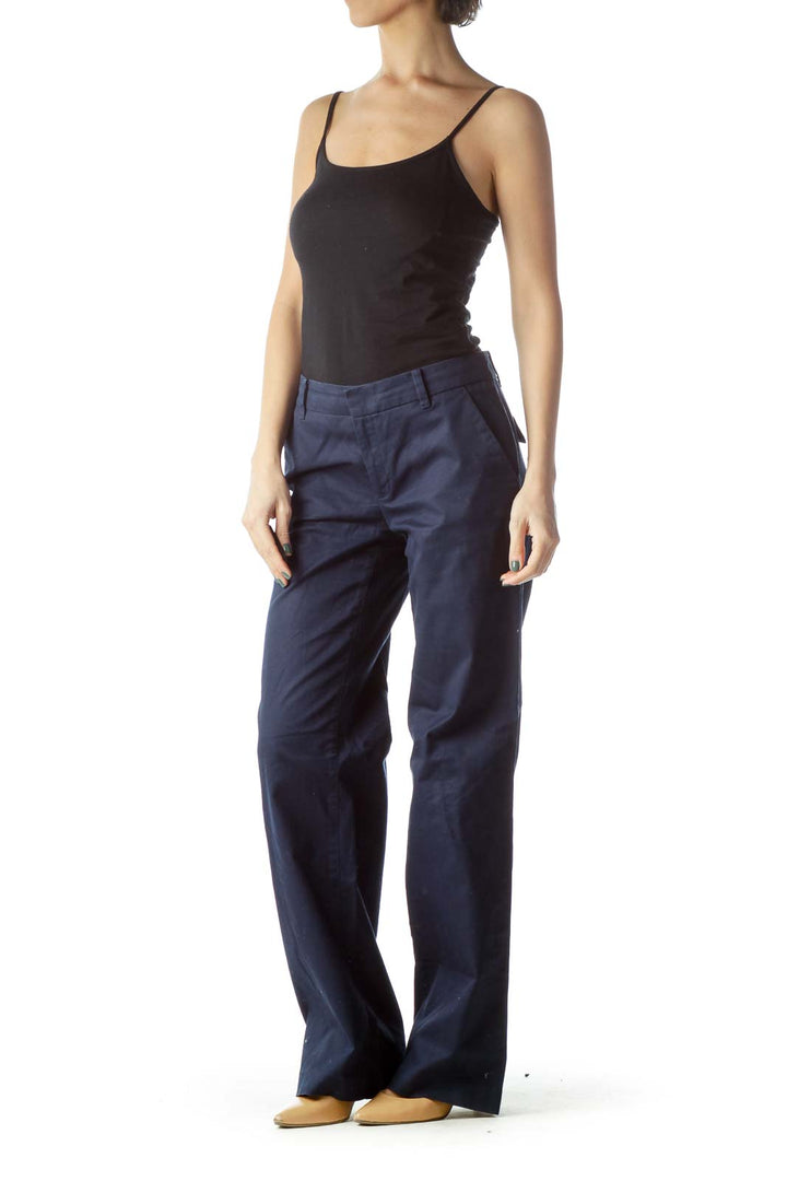 Navy Wide Leg Cotton Pants