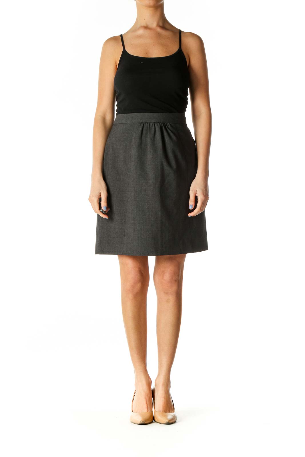 Gray Wool Pleated Skirt