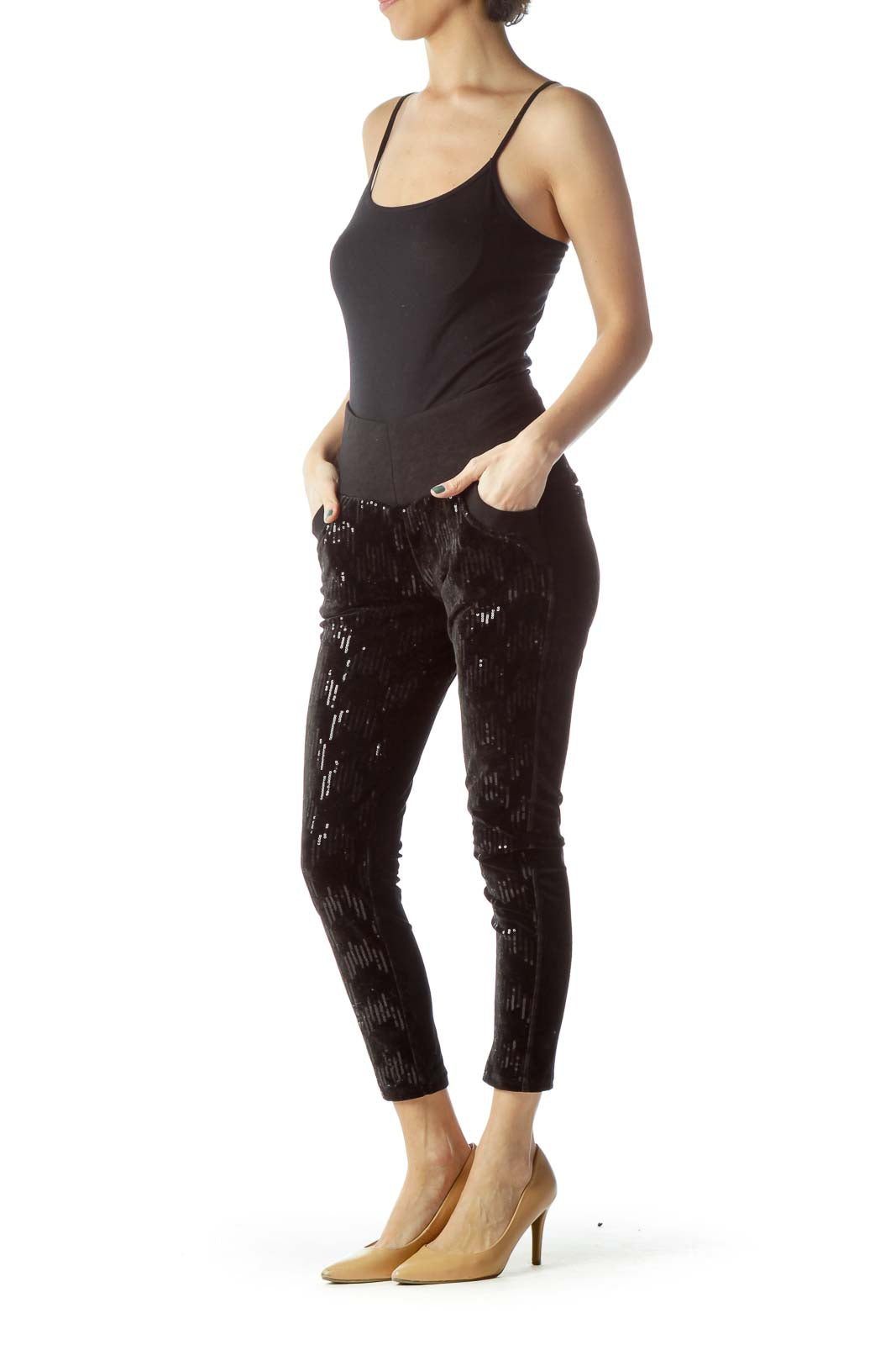 Black Velvet Sequin Leggings