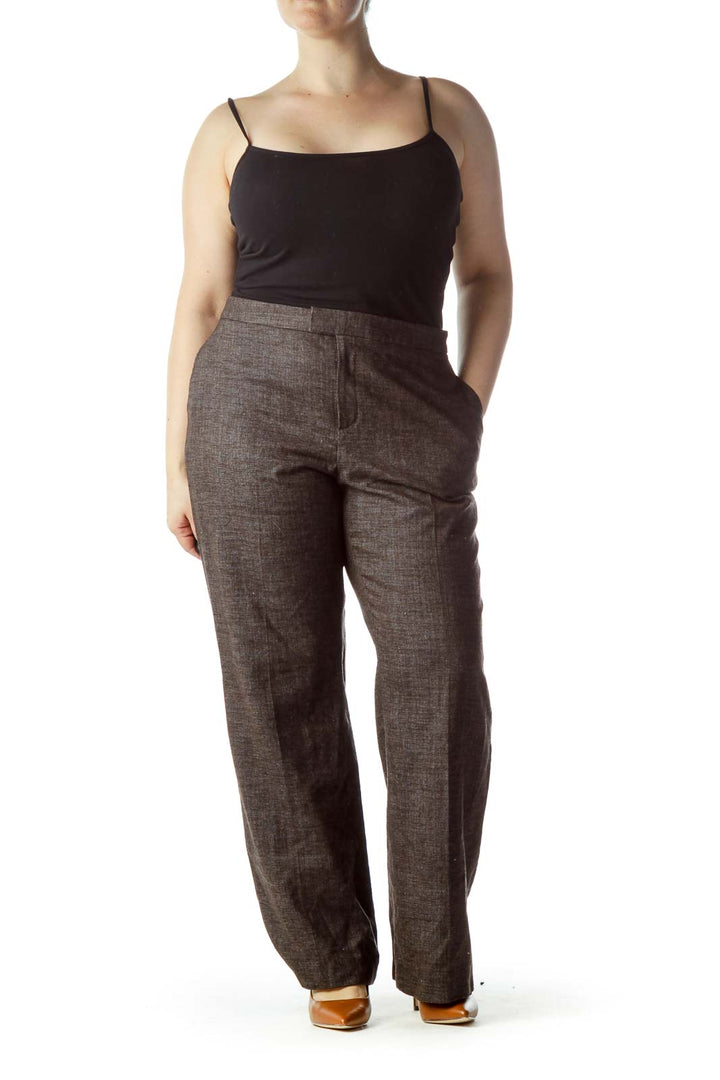 Brown Wide Leg Wool Pants