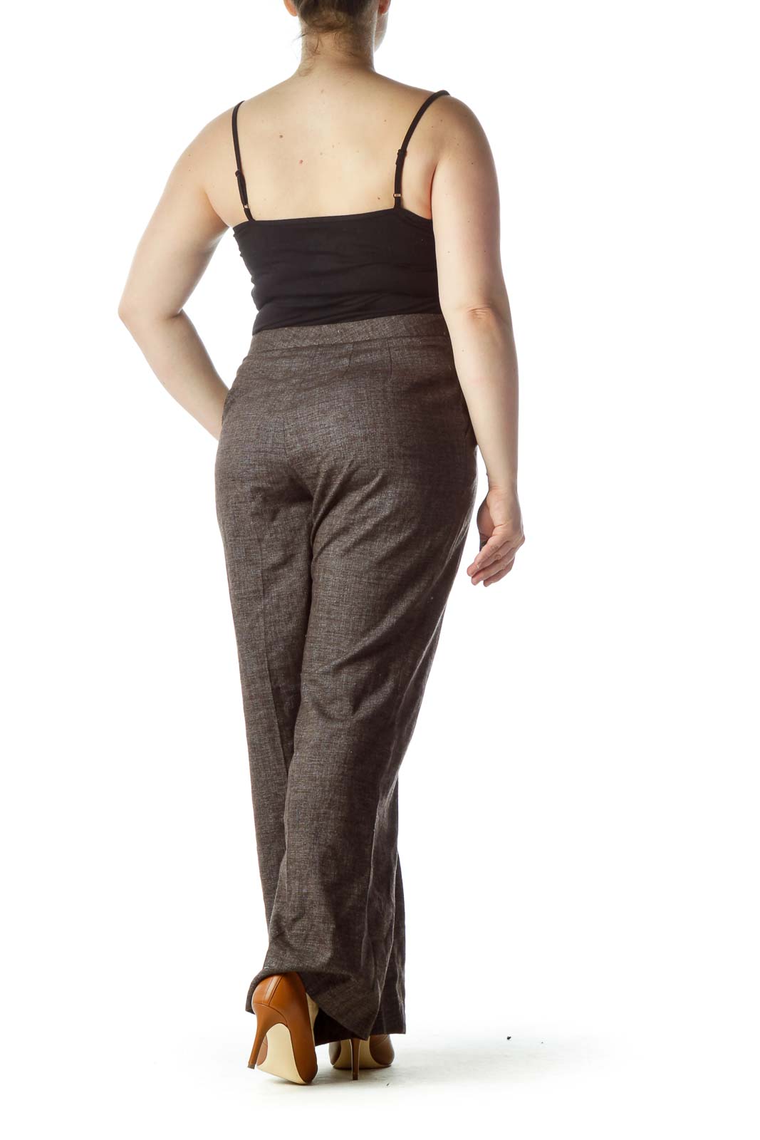 Brown Wide Leg Wool Pants