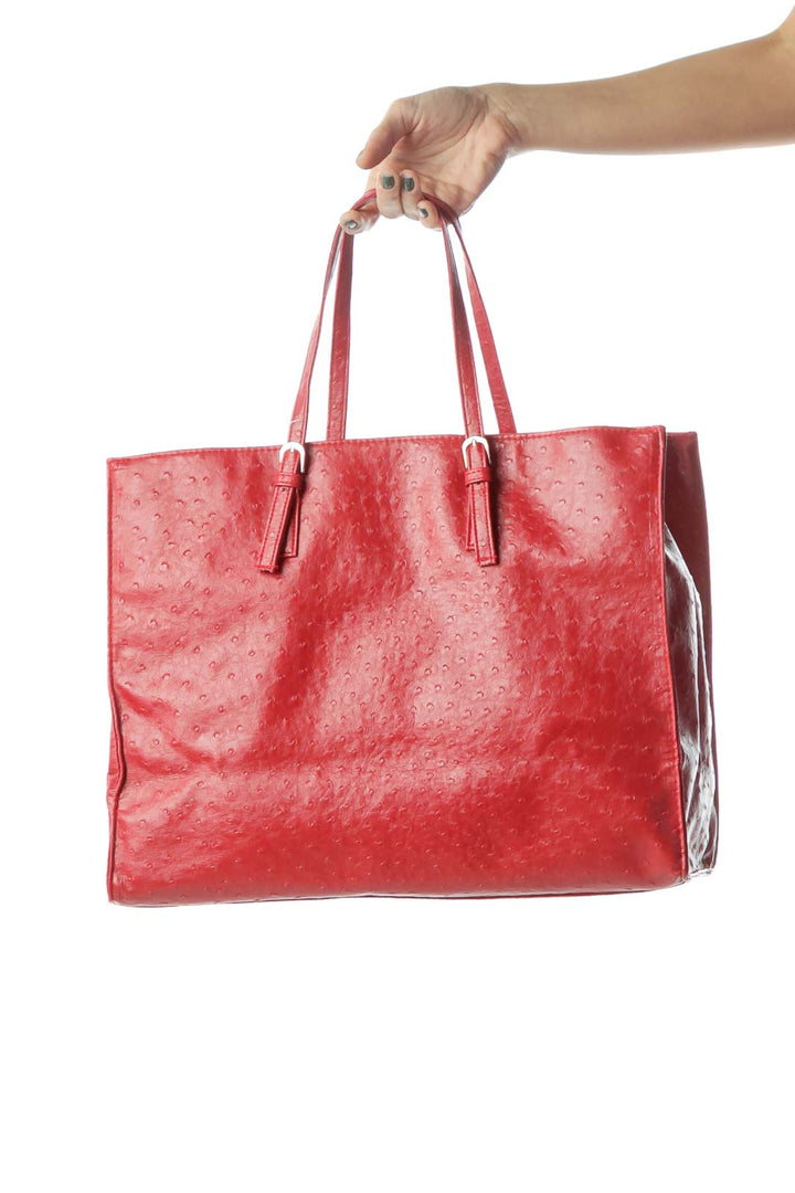 Red Vegan Ostrich Leather Tote