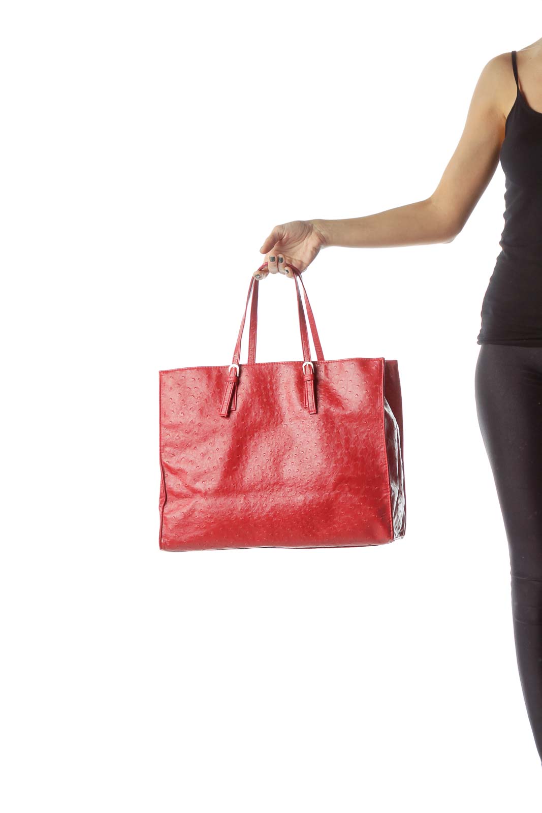 Red Vegan Ostrich Leather Tote