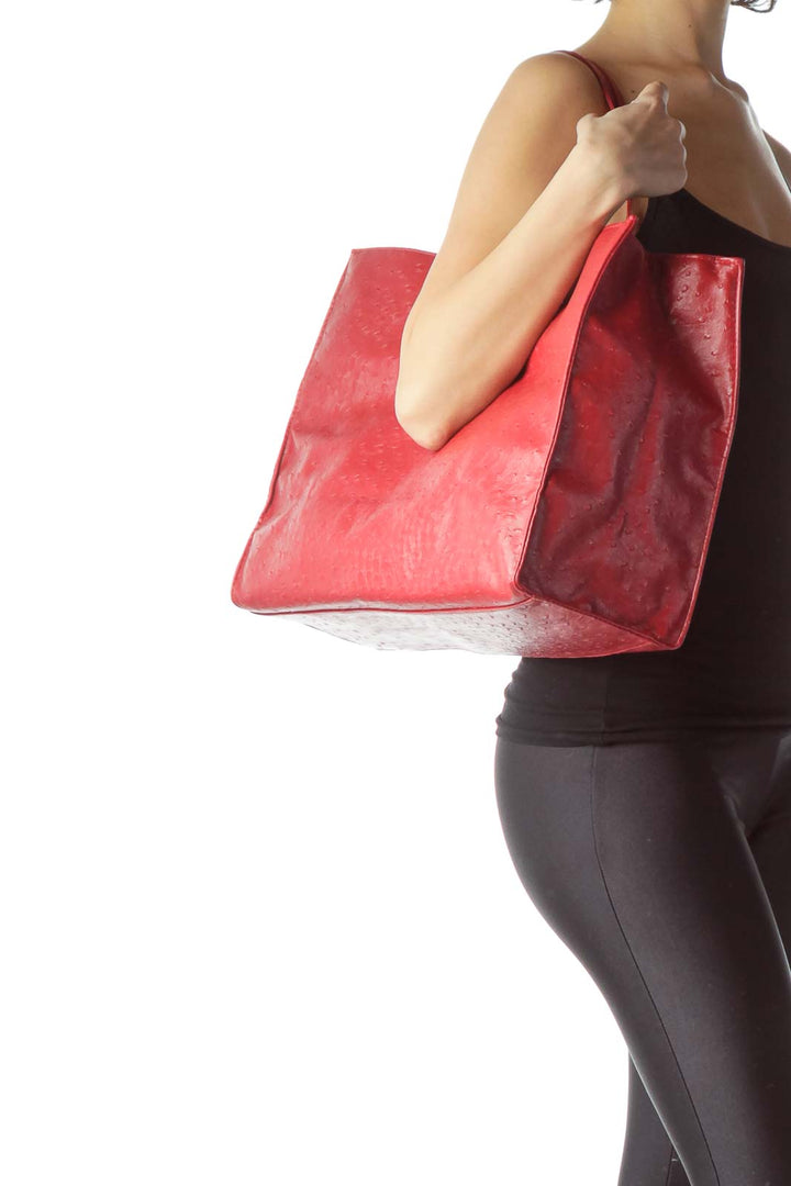 Red Vegan Ostrich Leather Tote